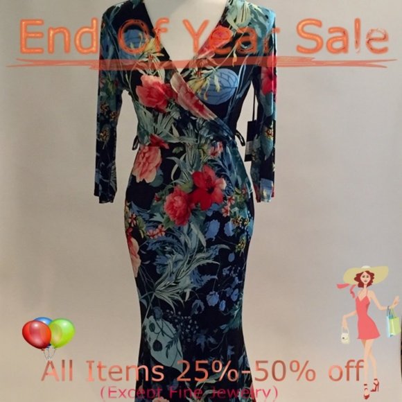 Voila Dresses & Skirts - Voila Black Floral Dress Size L